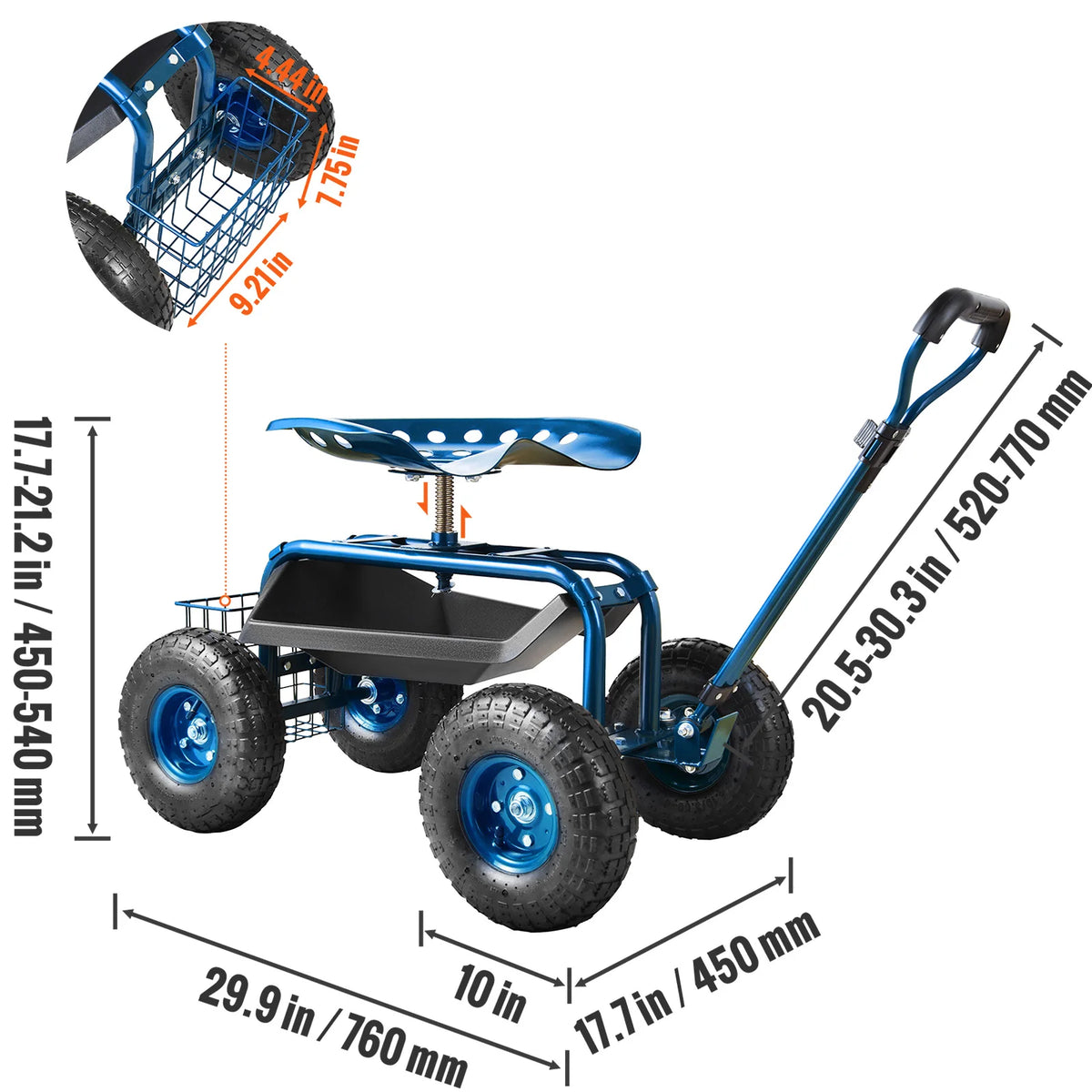 SucceBuy Rolling Garden Cart With Swivel Seat And Wheels