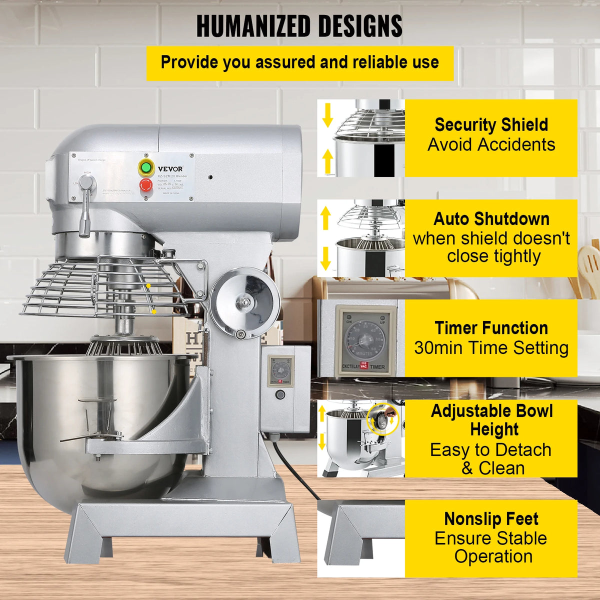 SucceBuy Commercial Food Mixer Features 3 Speeds And Stainless Build