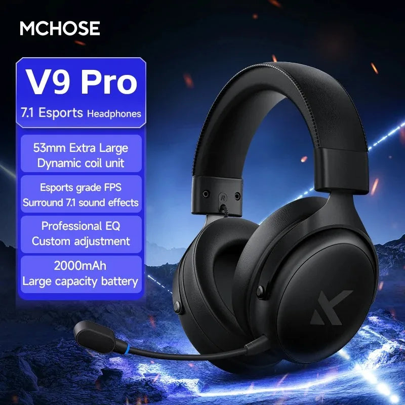 MCHOSE V9 Pro Wireless Gaming Headset 7.1 Surround Sound Mic