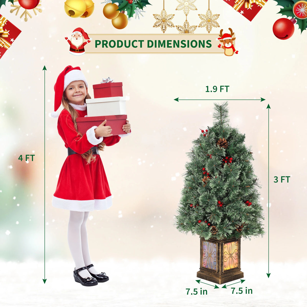 Prelit Artificial Christmas Pine Tree With LED Lights
