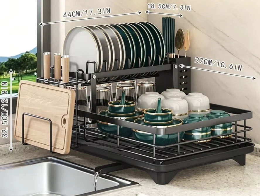 Double Layer Carbon Steel Kitchen Cutlery Draining Rack