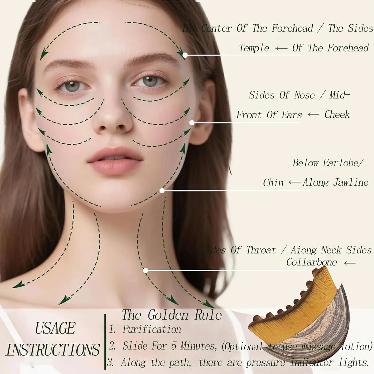 Natural Wood Lymphatic Face Brush For Gentle Facial Drainage Care