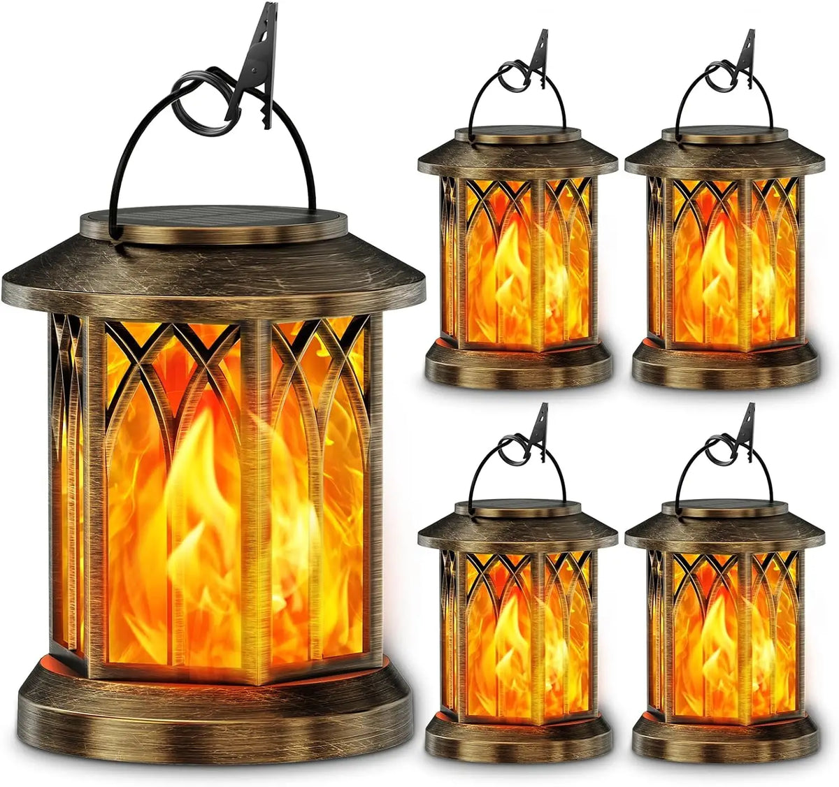 Waterproof Flickering Flame Solar Lantern Outdoor Garden Patio Decor