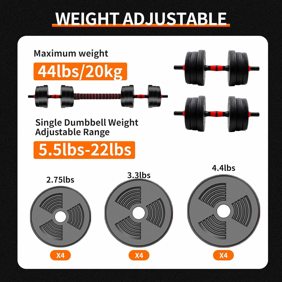 Adjustable Dumbbell Barbell Set Anti Slip Grip Fitness Home Gym