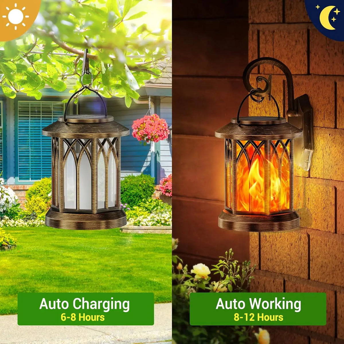 Waterproof Flickering Flame Solar Lantern Outdoor Garden Patio Decor