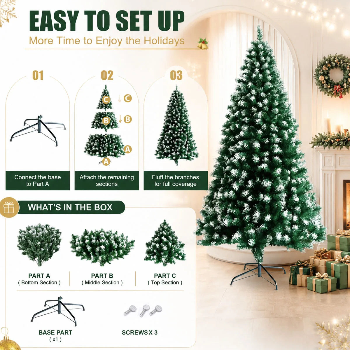 Classic Unlit Flocked Artificial Christmas Tree For Home Decor
