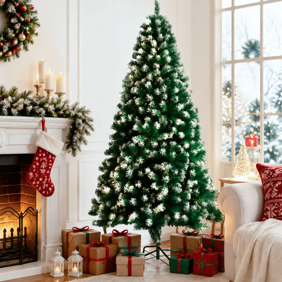 Classic Unlit Flocked Artificial Christmas Tree For Home Decor