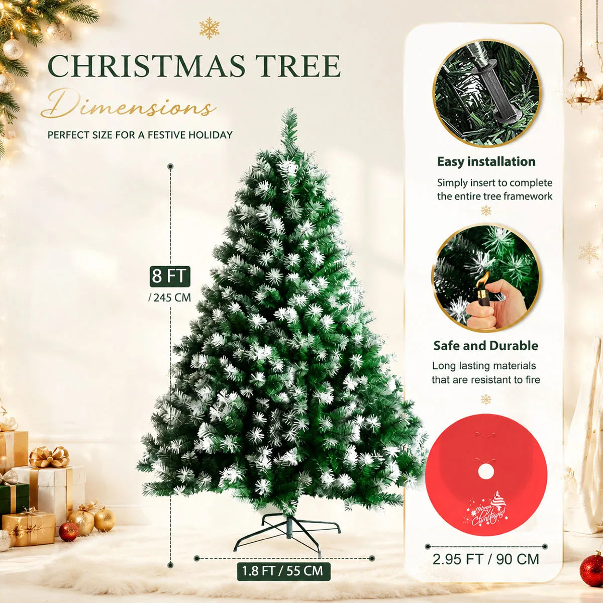 Classic Unlit Flocked Artificial Christmas Tree For Home Decor