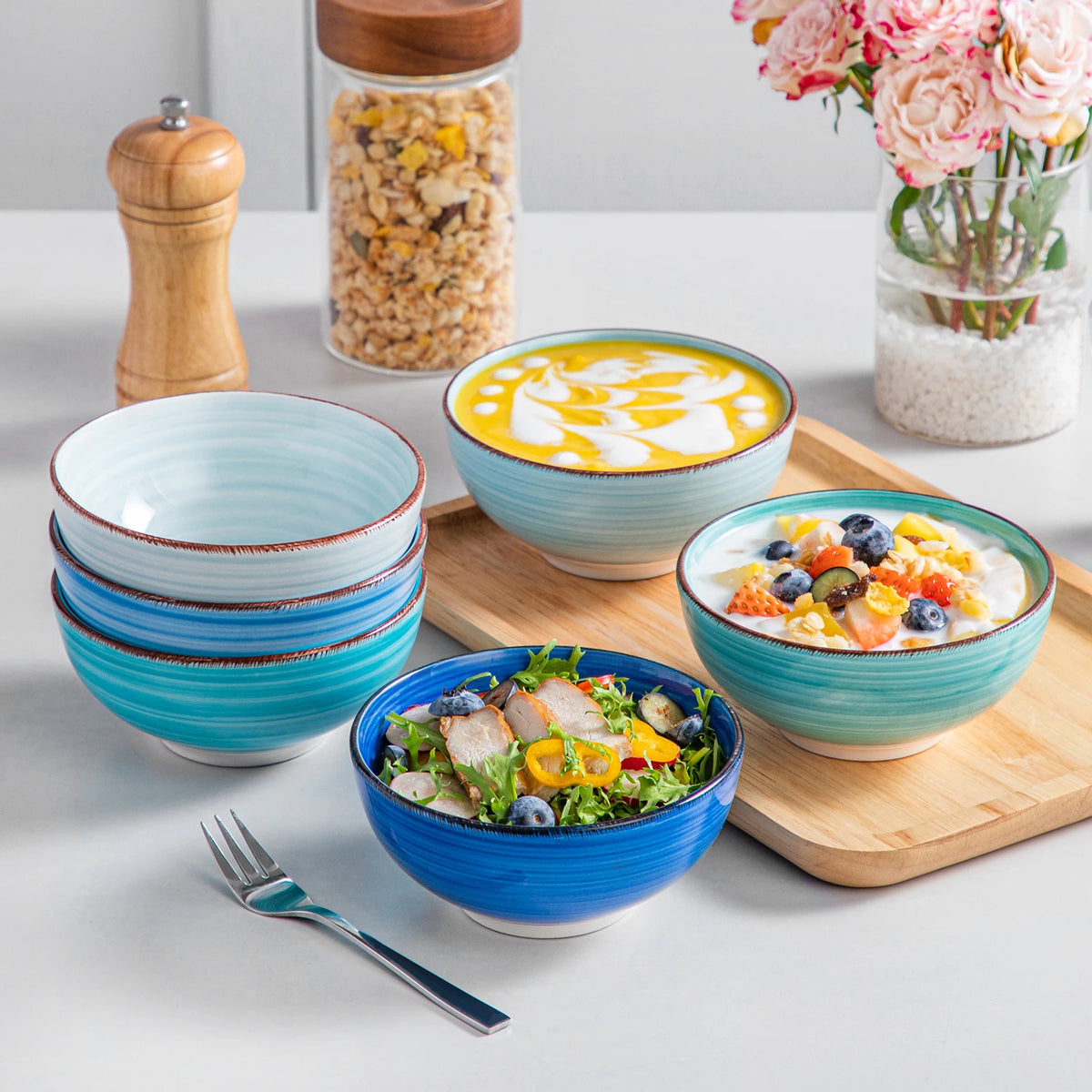 Malacasa Vintage Handpainted Porcelain Serving Bowl Set