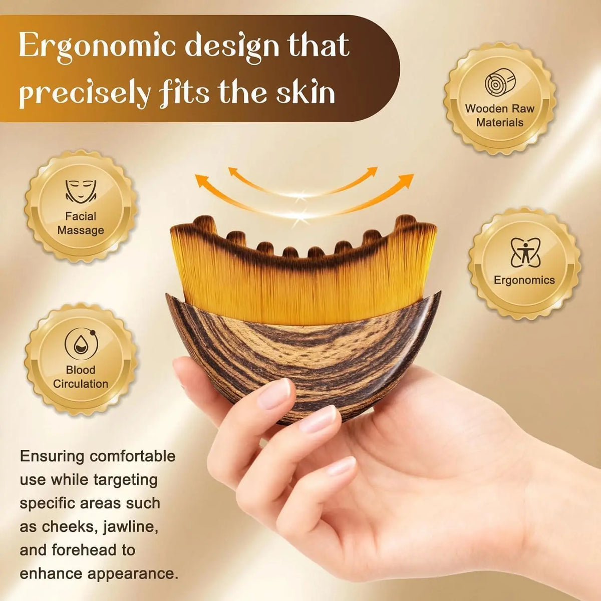 Natural Wood Lymphatic Face Brush For Gentle Facial Drainage Care