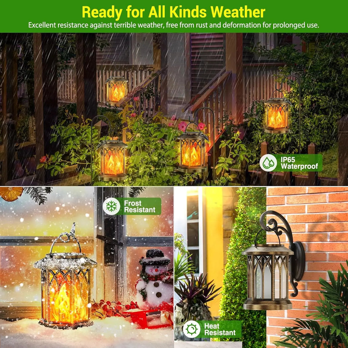 Waterproof Flickering Flame Solar Lantern Outdoor Garden Patio Decor
