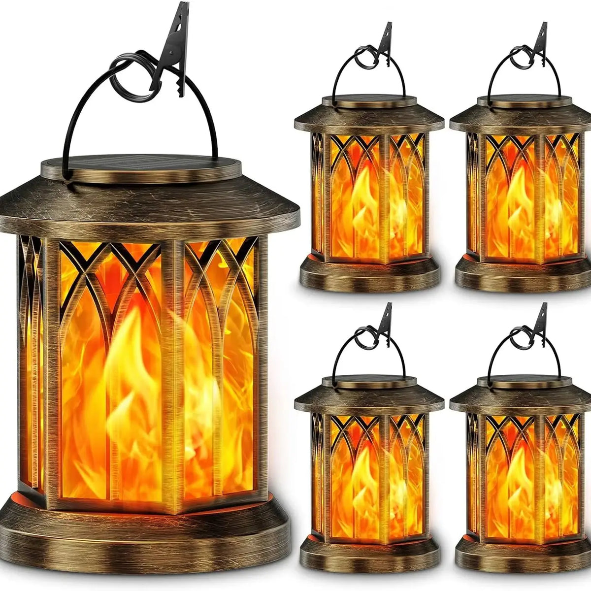 Waterproof Flickering Flame Solar Lantern Outdoor Garden Patio Decor