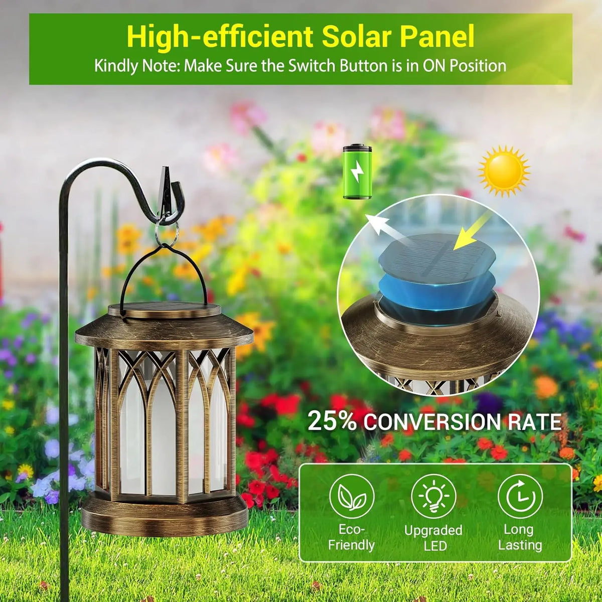 Waterproof Flickering Flame Solar Lantern Outdoor Garden Patio Decor