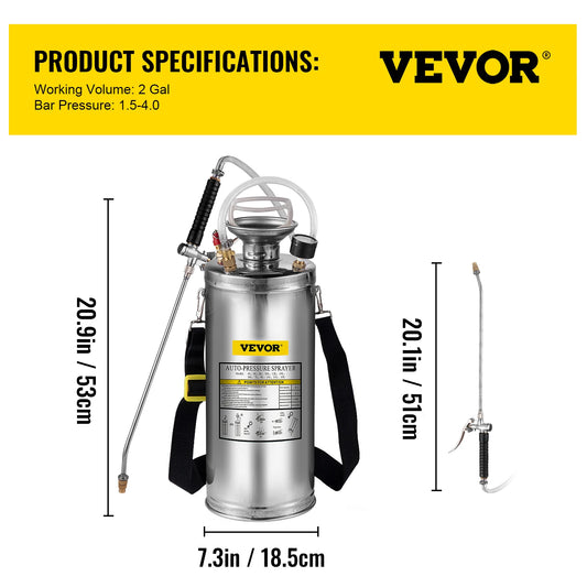 SucceBuy Stainless Steel Manual Hand Pump Garden Sprayer