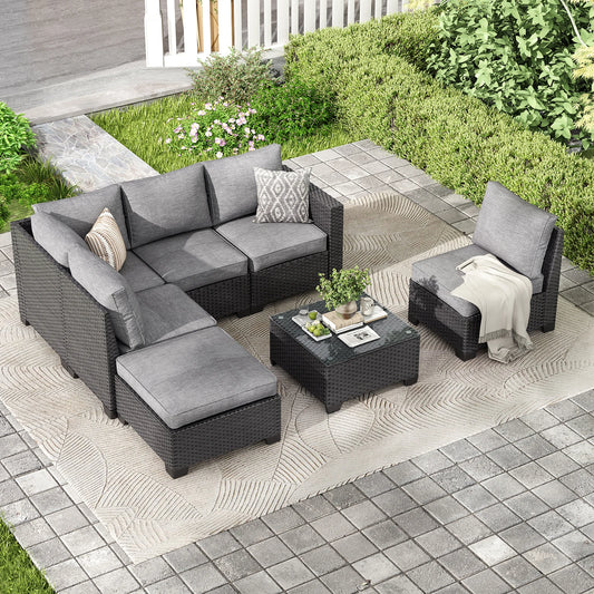 Farini Outdoor Patio Sectional Sofa Set With Ottoman Frame