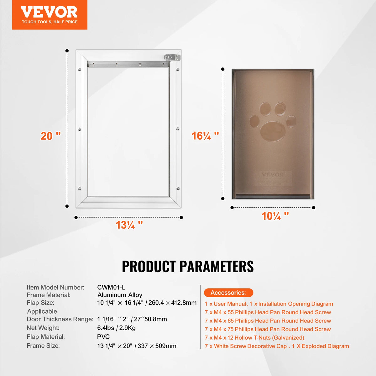 Adjustable Aluminum Pet Door With Lock And Weatherproof Flap