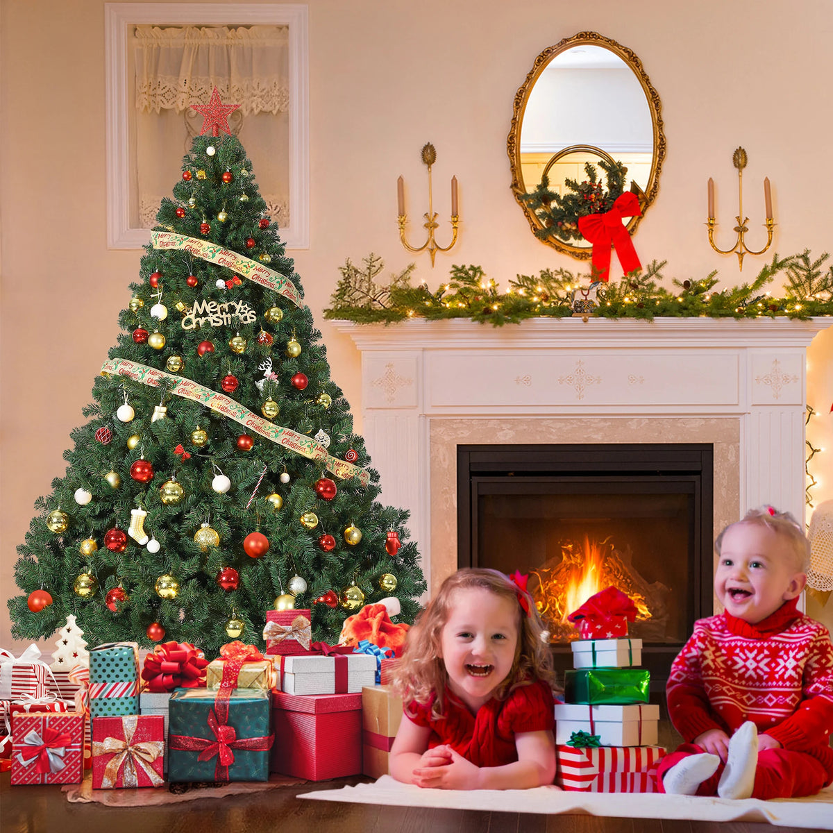 HiMiss Hinged Artificial Christmas Tree With Led Lights