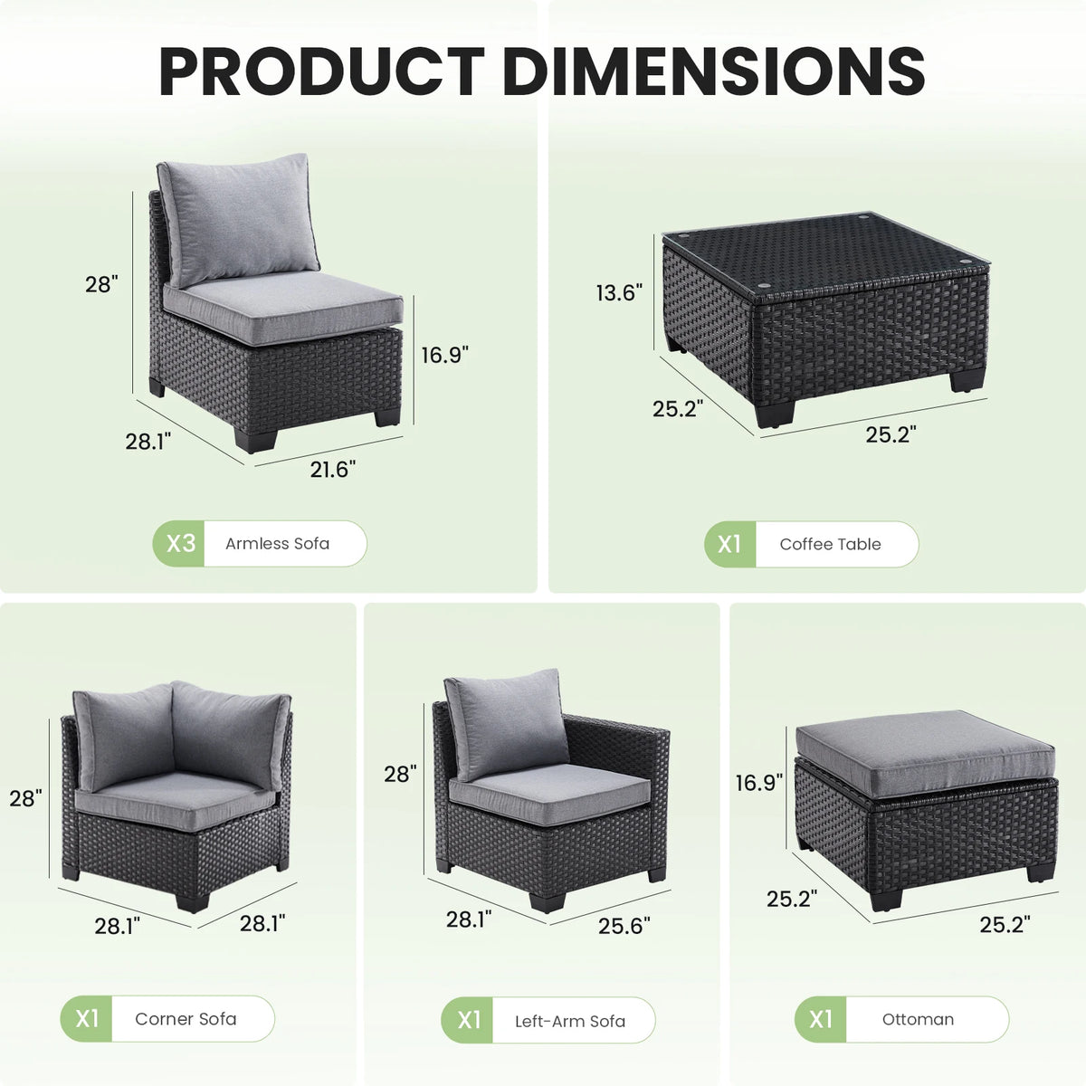 Farini Outdoor Patio Sectional Sofa Set With Ottoman Frame