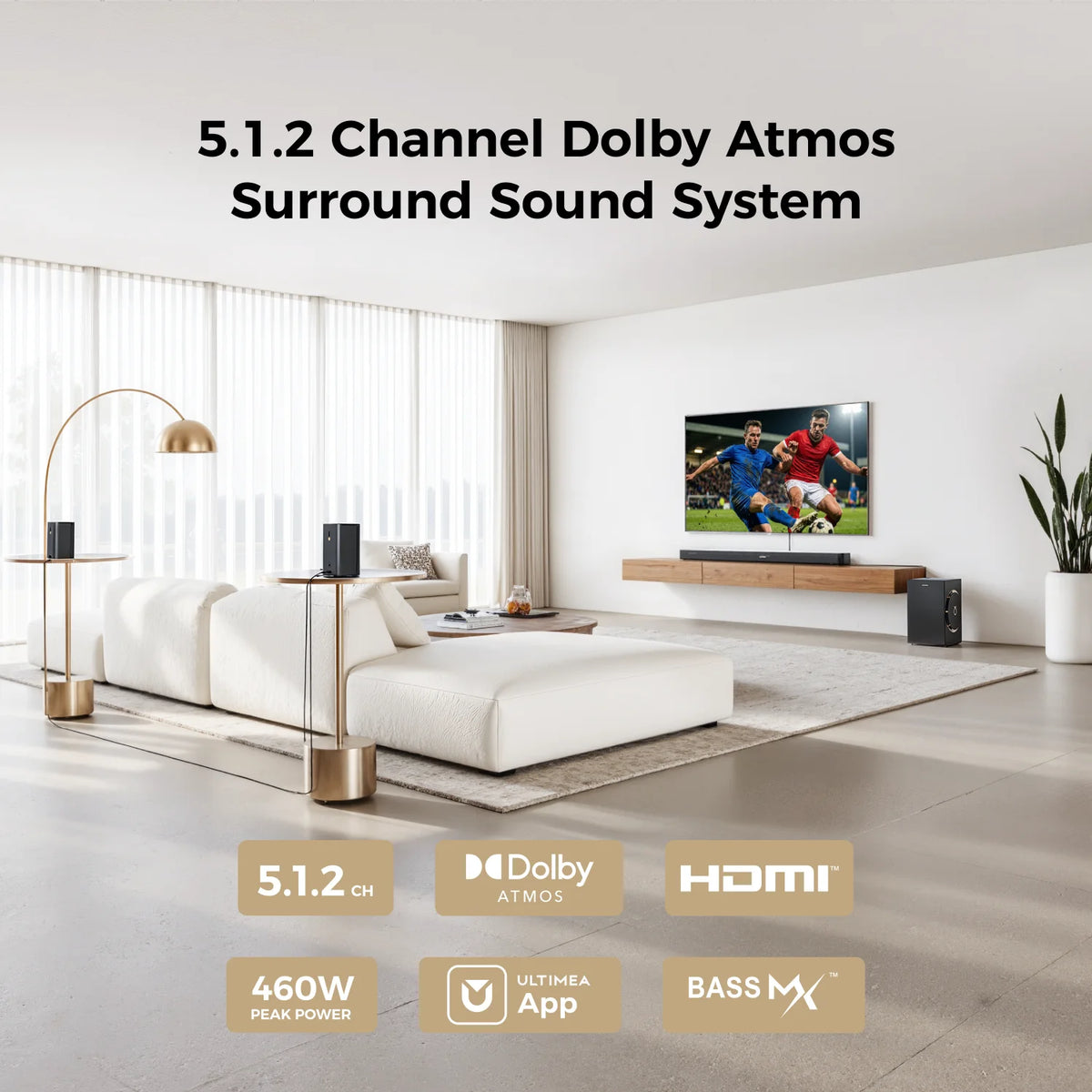 Ultimea 5.1.2 Channel Soundbar With Dolby Atmos And Surround Speakers