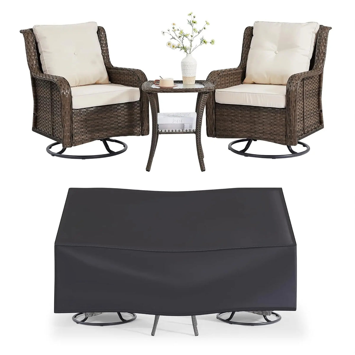 Modern Outdoor Patio Furniture Swivel Rocking Chairs With Side Table