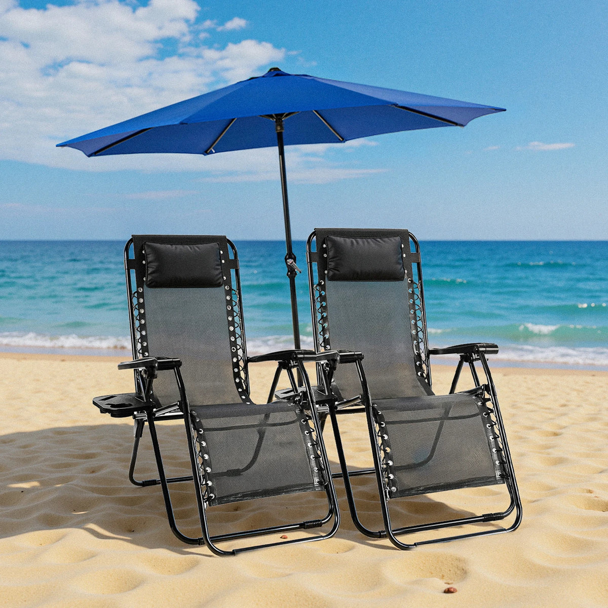 JHK Zero Gravity Outdoor Lounge Chair With Adjustable Pillow Tray