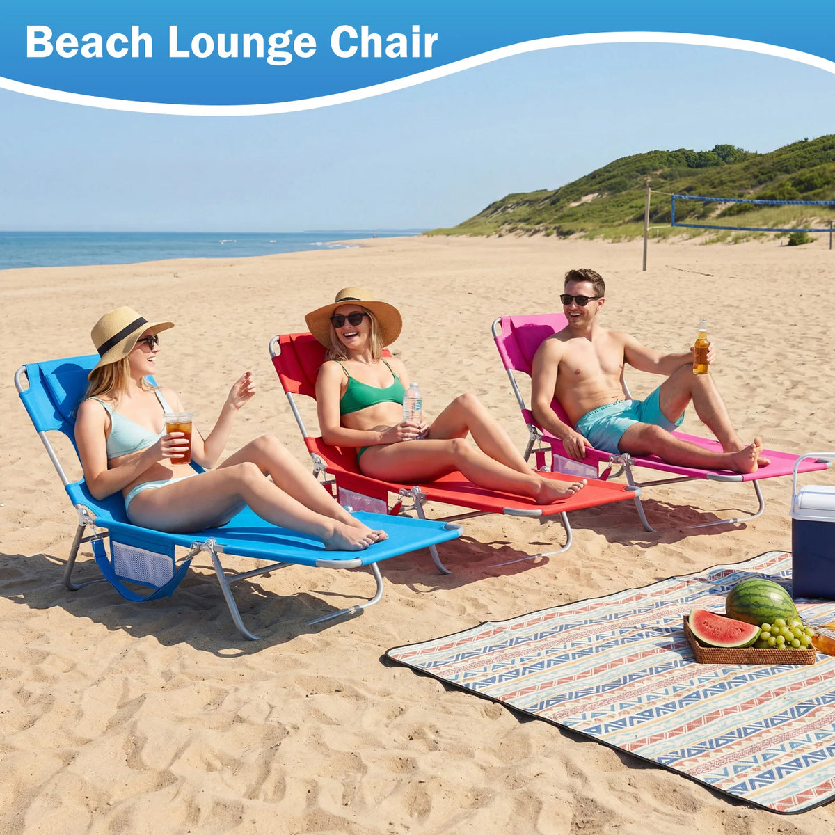 JHK Outdoor Folding Reclining Sun Lounge Chair For Beach
