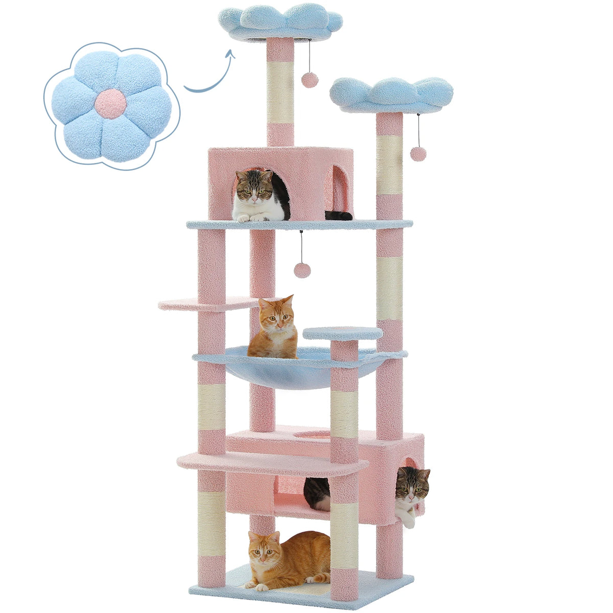 PETEPELA Cat Tree Tower Sisal Posts Hammock Padded Perches Condo