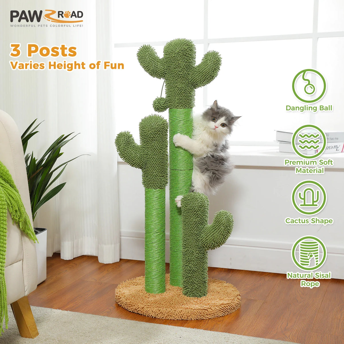 PAWZ Road Indoor Cactus Cat Scratching Post With Sisal Posts