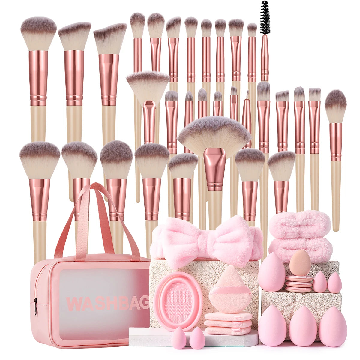 53 Piece Makeup Brush Set With Cosmetic Bag And Sponges