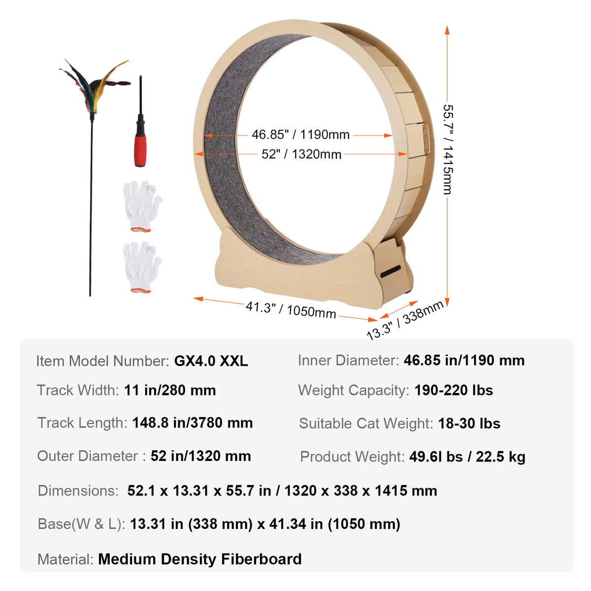 Wooden Cat Exercise Wheel With Detachable Carpet And Teaser