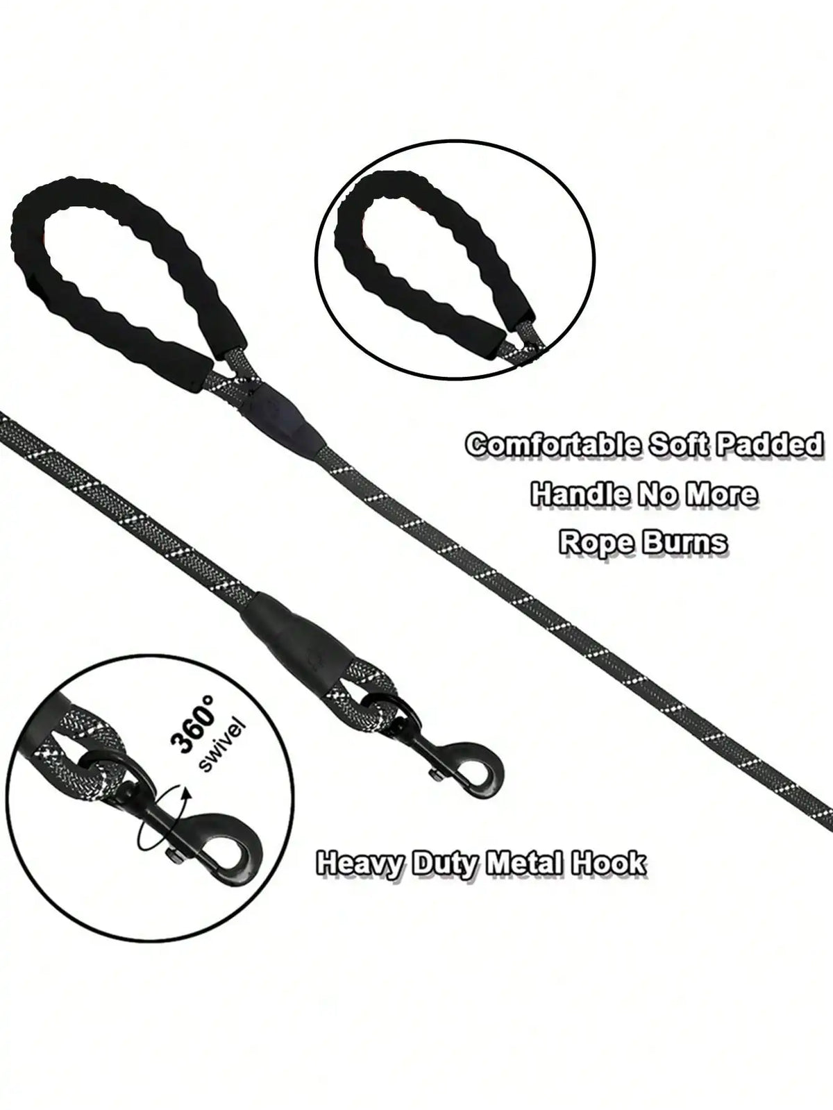 Premium Reflective Nylon Dog Leash With Comfortable Foam Handle
