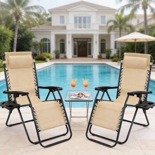 JHK Portable Zero Gravity Outdoor Recliner Lounge Chair With Tray