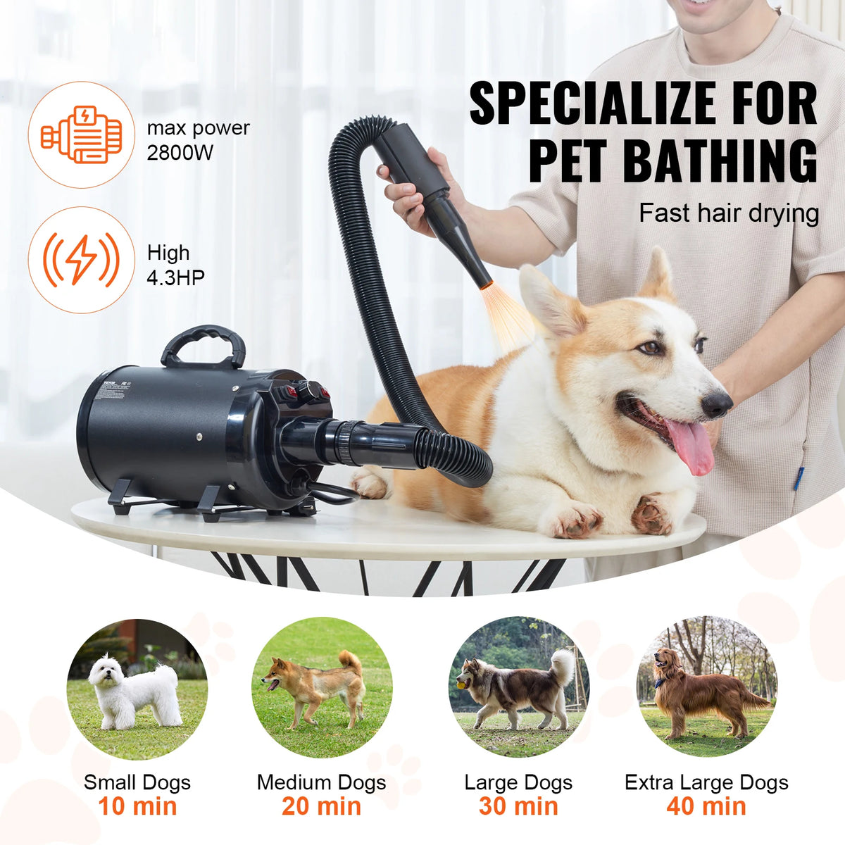 SucceBuy Professional Dog Dryer With Four Nozzles And Adjustable Speed