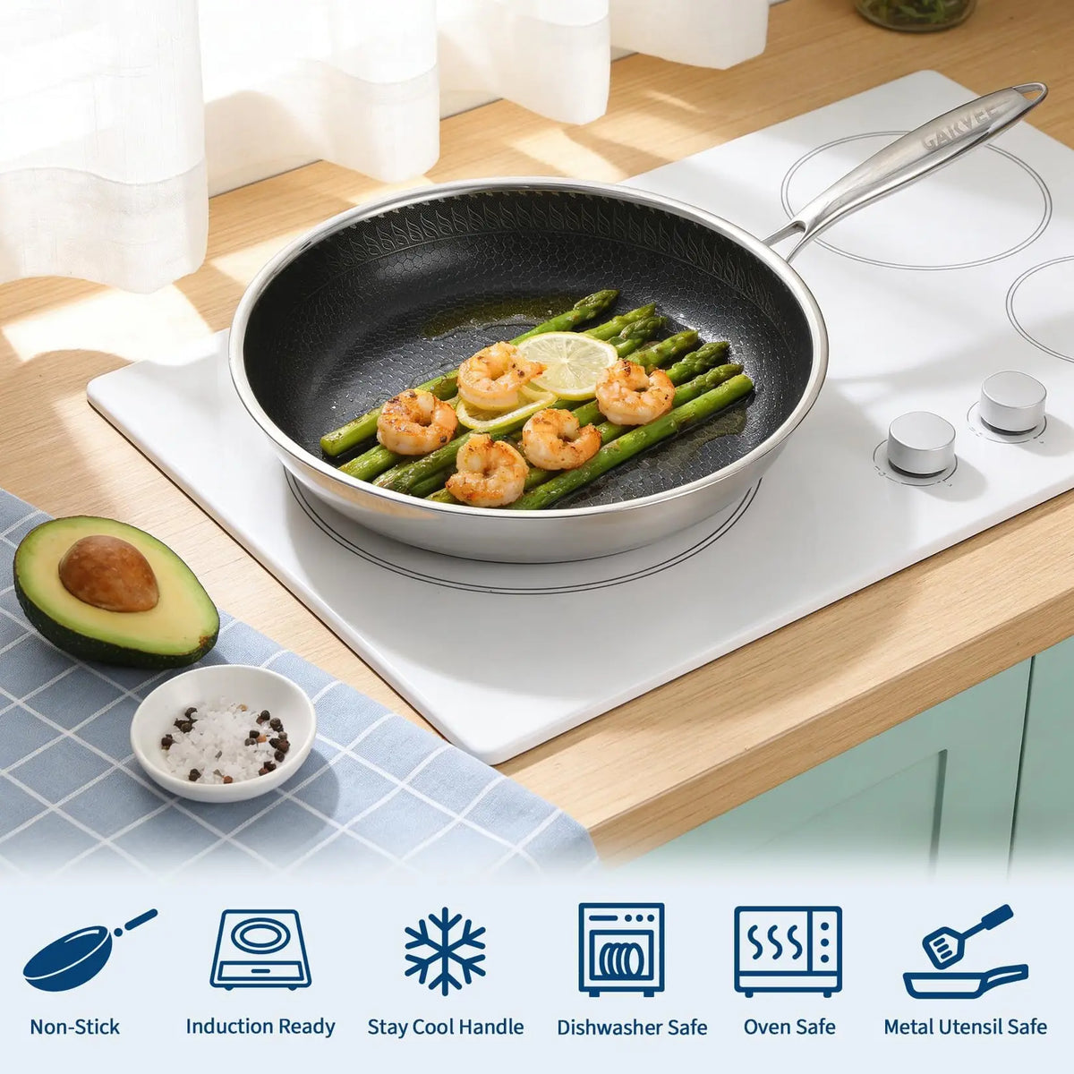HiMISS Tri Ply Stainless Steel Honeycomb Nonstick Frying Pan Set