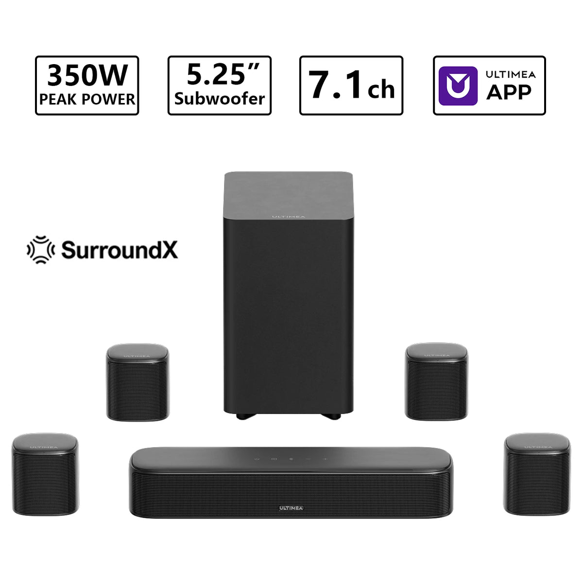 Ultimea 350W 7.1 Ch Virtual Surround Home Theater Soundbar System