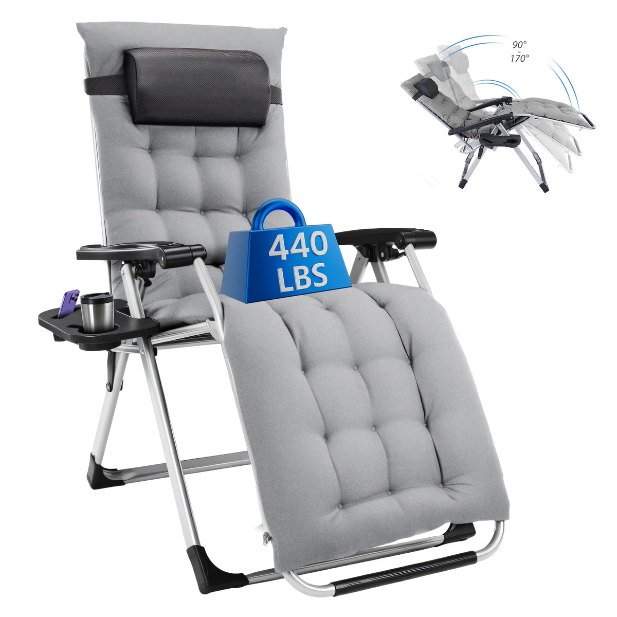 MCQ Zero Gravity Cushioned Folding Outdoor Lounge Chair With Cooler