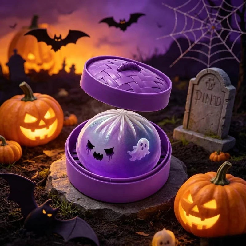 Glitter Ghost Dumpling Squishy Toy With Steamer Halloween Sensory Decompression
