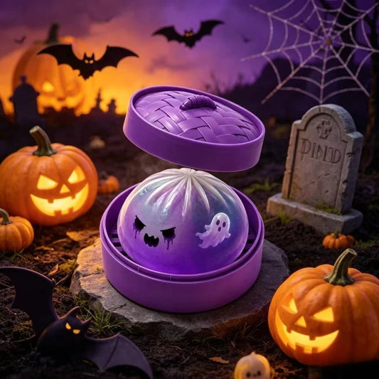 Glitter Ghost Dumpling Squishy Toy With Steamer Halloween Sensory Decompression