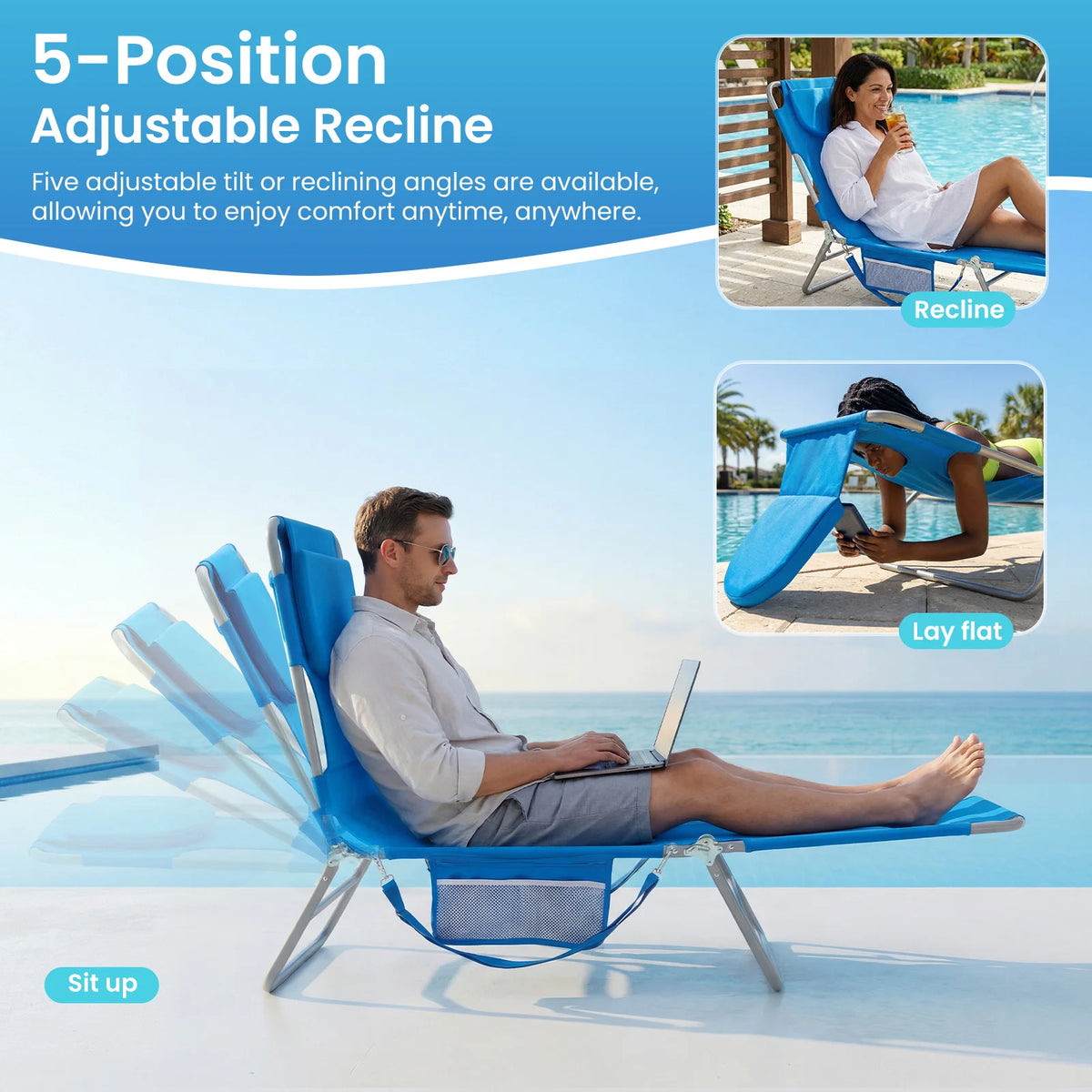 JHK Outdoor Folding Reclining Sun Lounge Chair For Beach