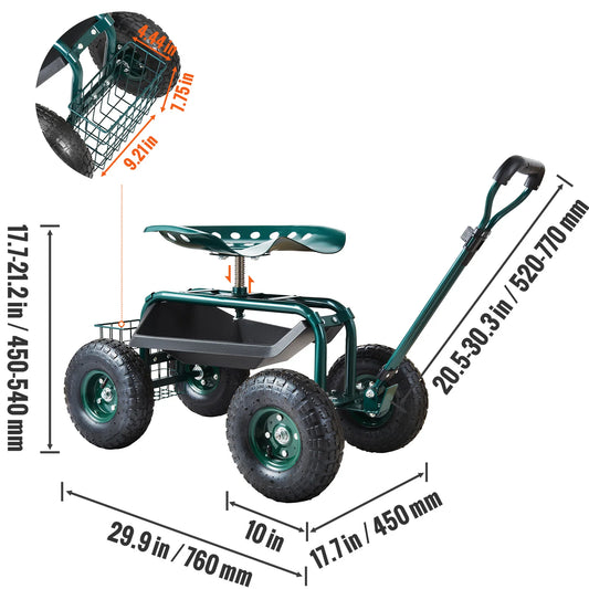 SucceBuy Rolling Garden Cart With Swivel Seat And Wheels