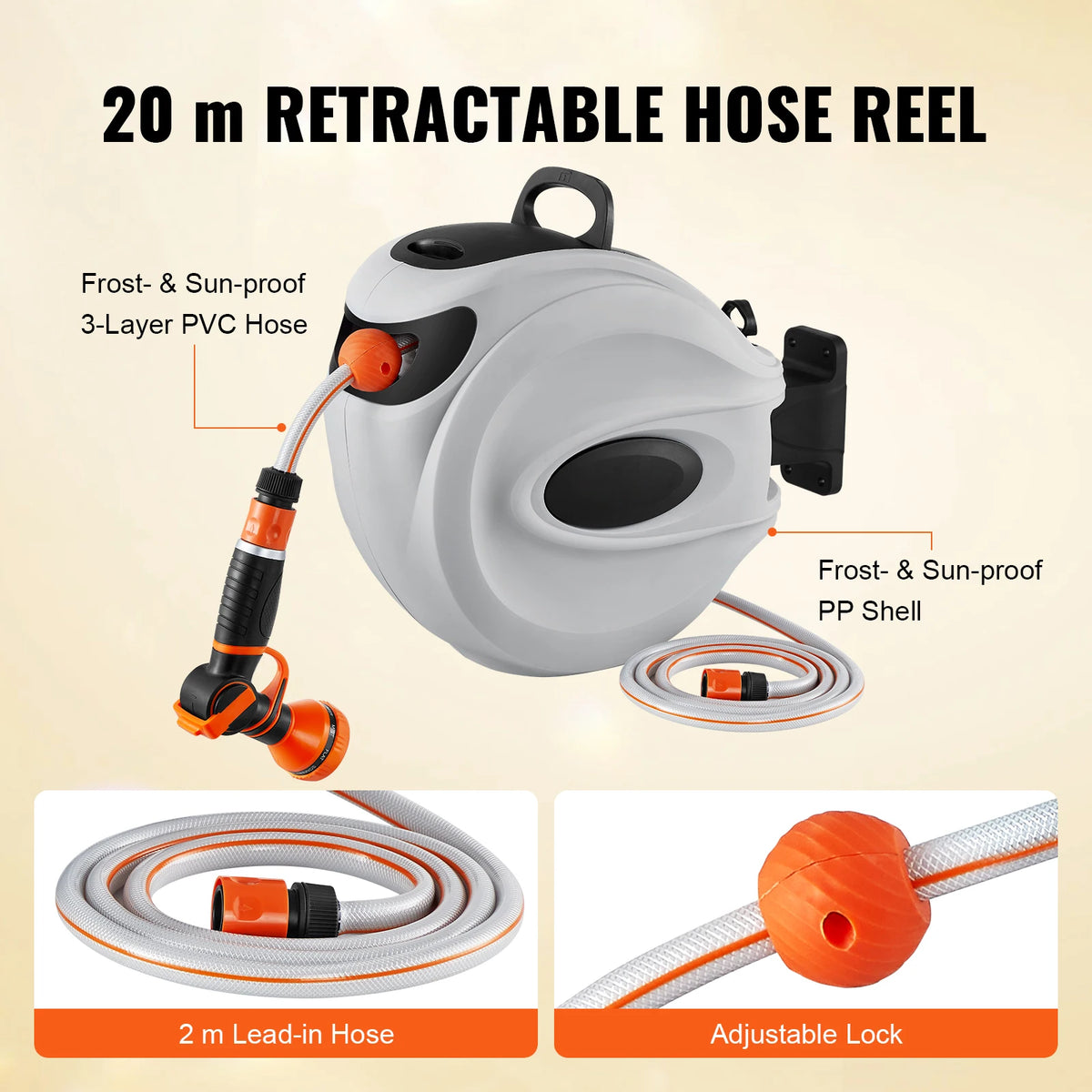 Retractable Wall Mounted Garden Water Hose Reel With Swivel Bracket