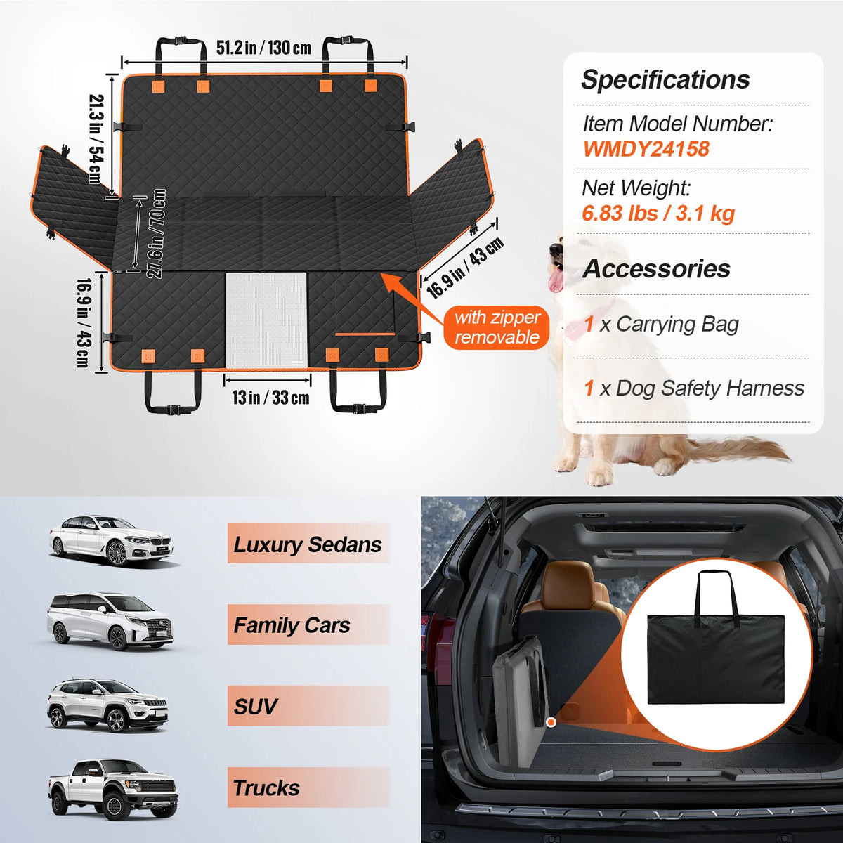 SucceBuy Back Seat Extender Car Seat Cover With Storage Pockets