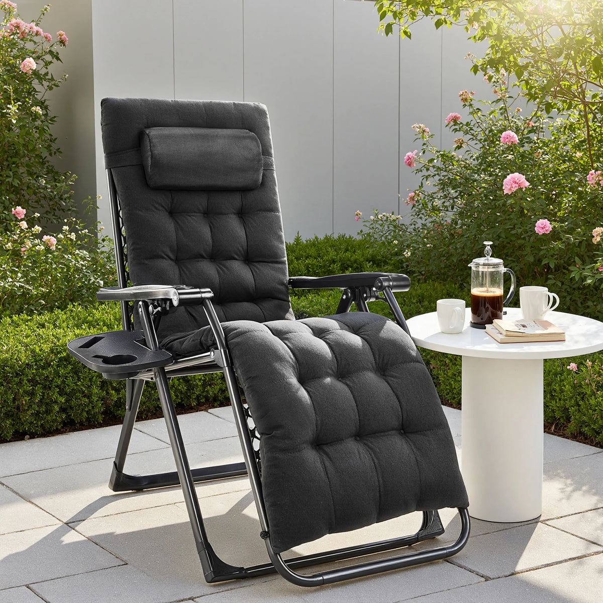 JHK Zero Gravity Outdoor Lounge Chair With Adjustable Pillow Tray