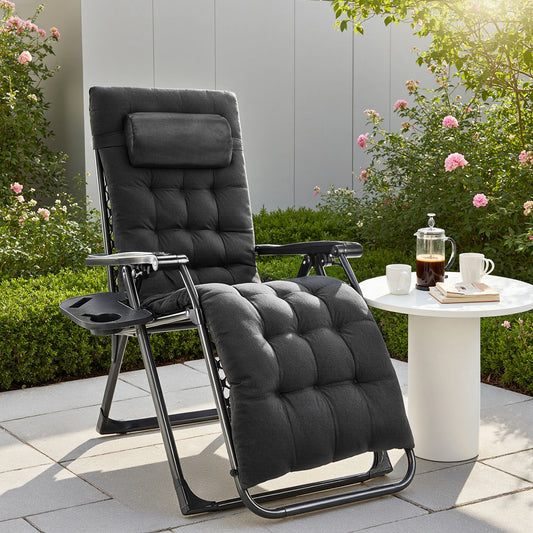 JHK Zero Gravity Outdoor Recliner With Cup Holder And Cushion
