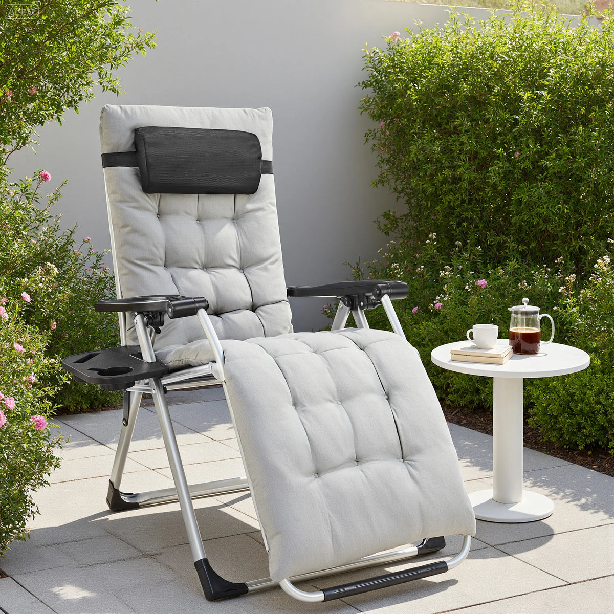 JHK Zero Gravity Outdoor Lounge Chair With Adjustable Pillow Tray