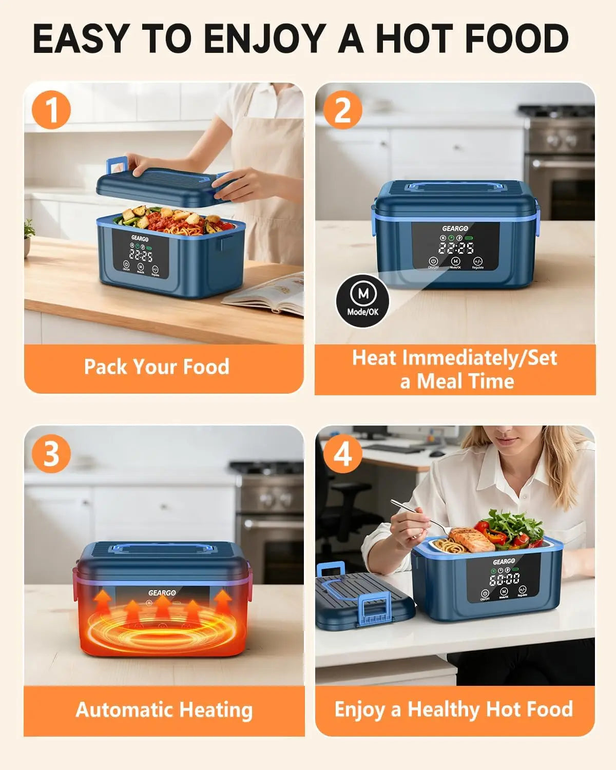 Rechargeable Cordless Electric Self Heating Lunch Box With Leakproof Seal