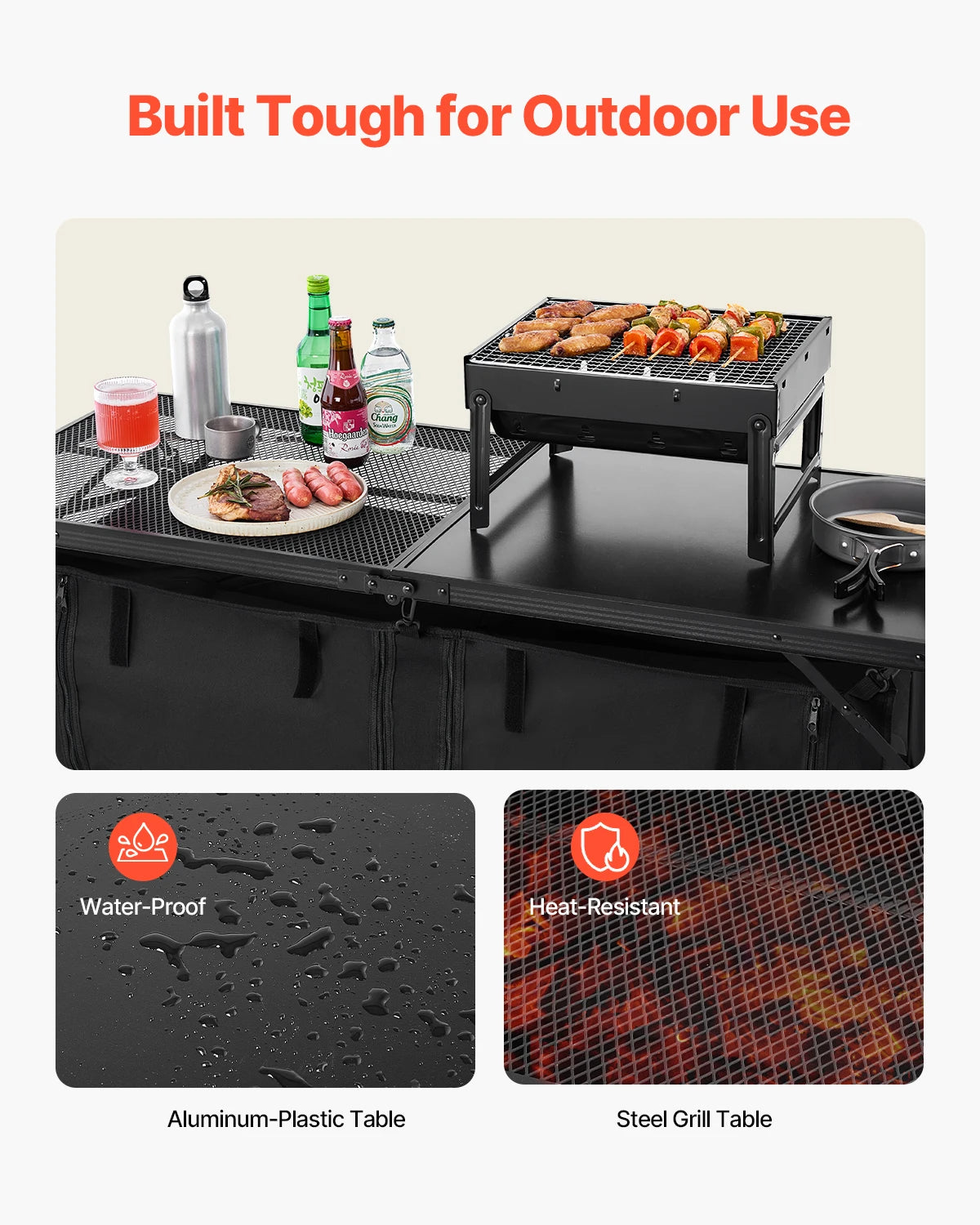 Succebuy Aluminum Camping Kitchen Table Portable Outdoor Cooking Station