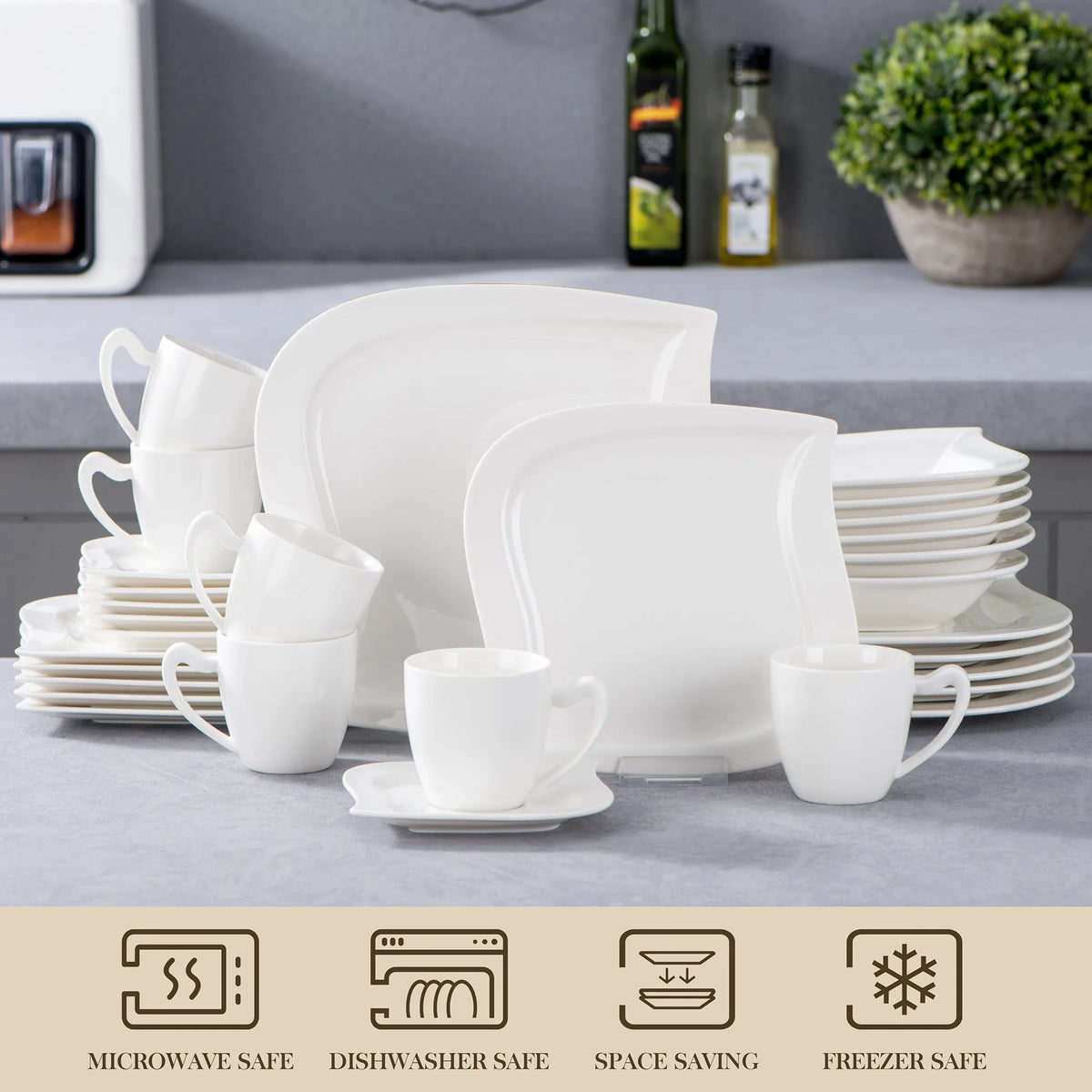 Malacasa Premium Porcelain Dinner Set With Cups Saucers For Home Dining