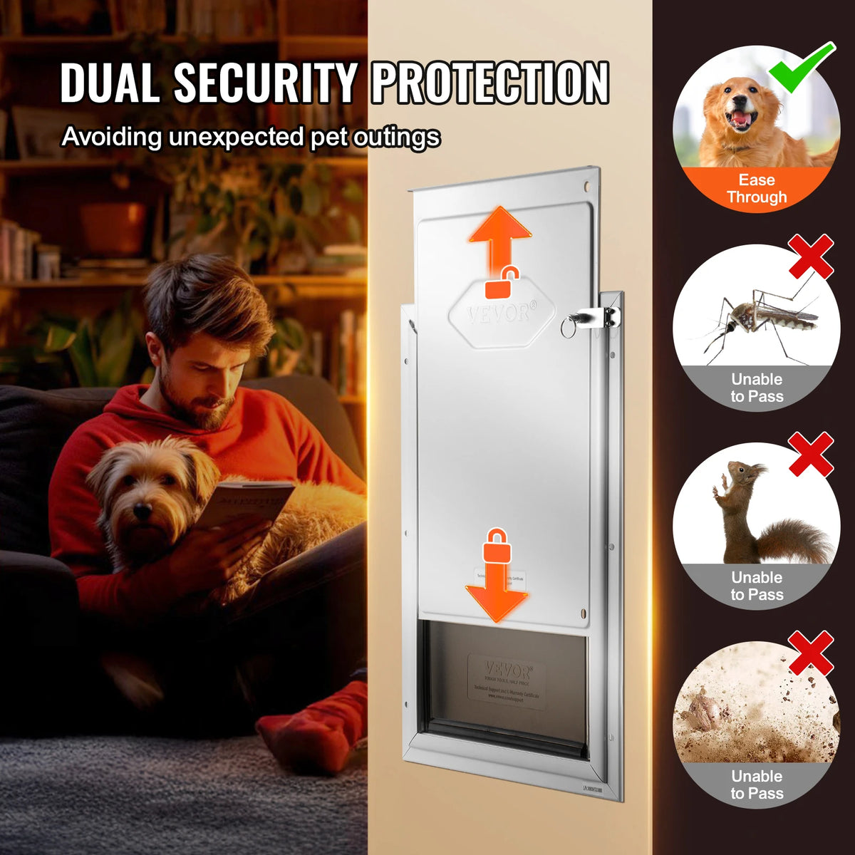 Adjustable Aluminum Pet Door With Lock And Weatherproof Flap