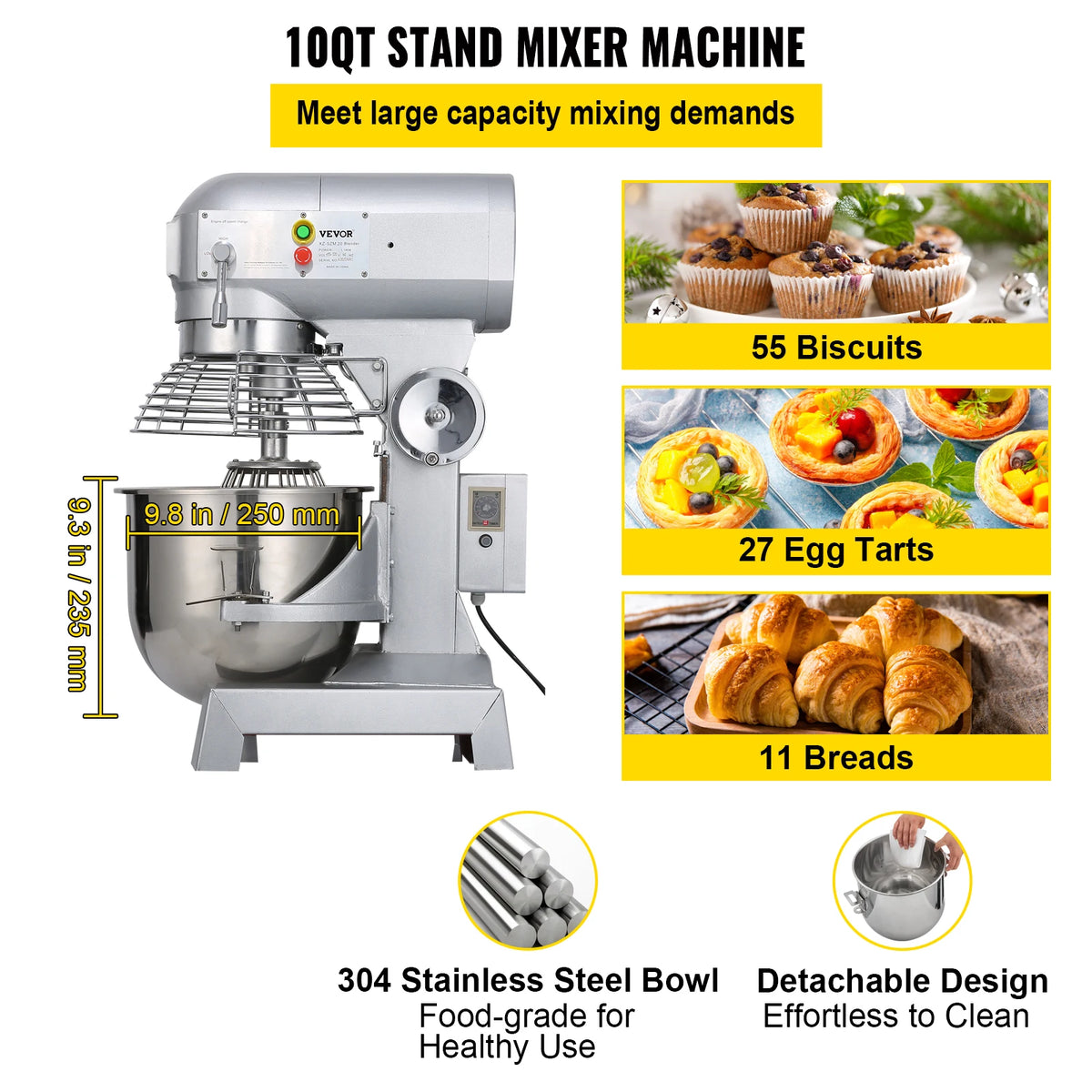 SucceBuy Commercial Food Mixer Features 3 Speeds And Stainless Build